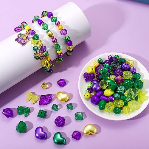 Miniatura 2 de 2300 cuentas de Mardi Gras para hacer joyas cuentas de arcilla polimérica doradas moradas y verdes cuentas espaciadoras de perlas de cristal