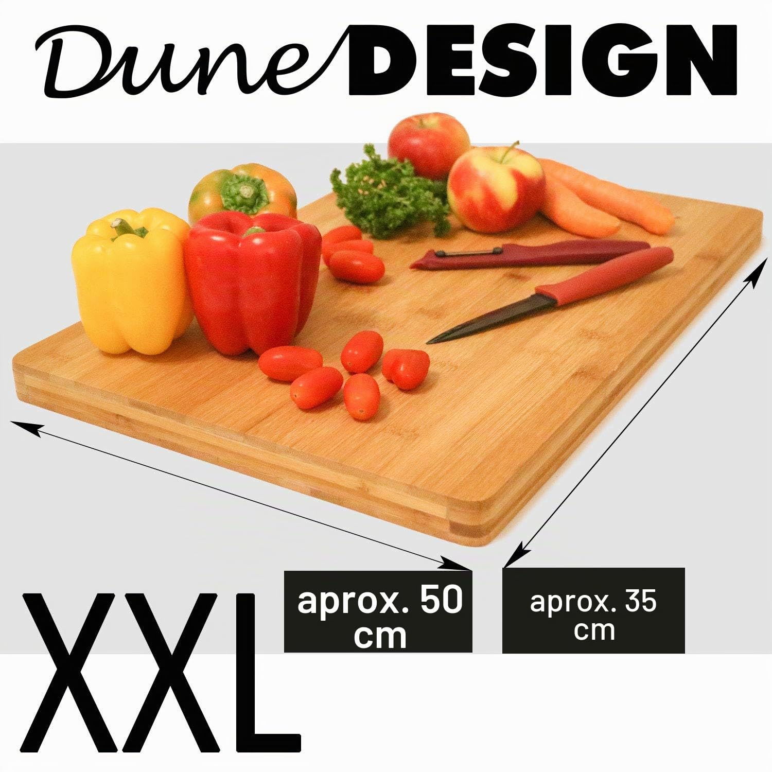 EYEPOWER tabla de cortar de bambú XL 50x35x3 cm - tabla de cocina de madera grande para cortar carne verduras y pan - resistente y reversible - superficie higienica para uso diario