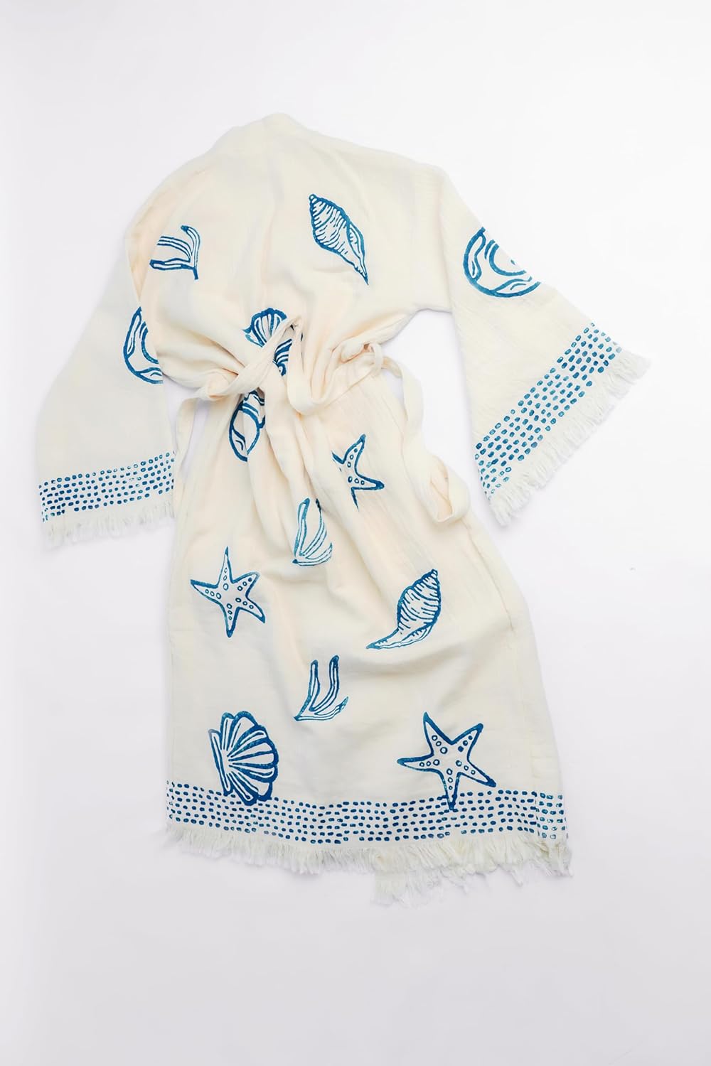 ICONIUM FASHION Sea Shell Printed Kimono L-XL, Muslin Ethnic Kimono for Women, Bathrobe, Boho Beachwear, Spa Robe, Beachwear Cover Up, Cardigan - Image 4