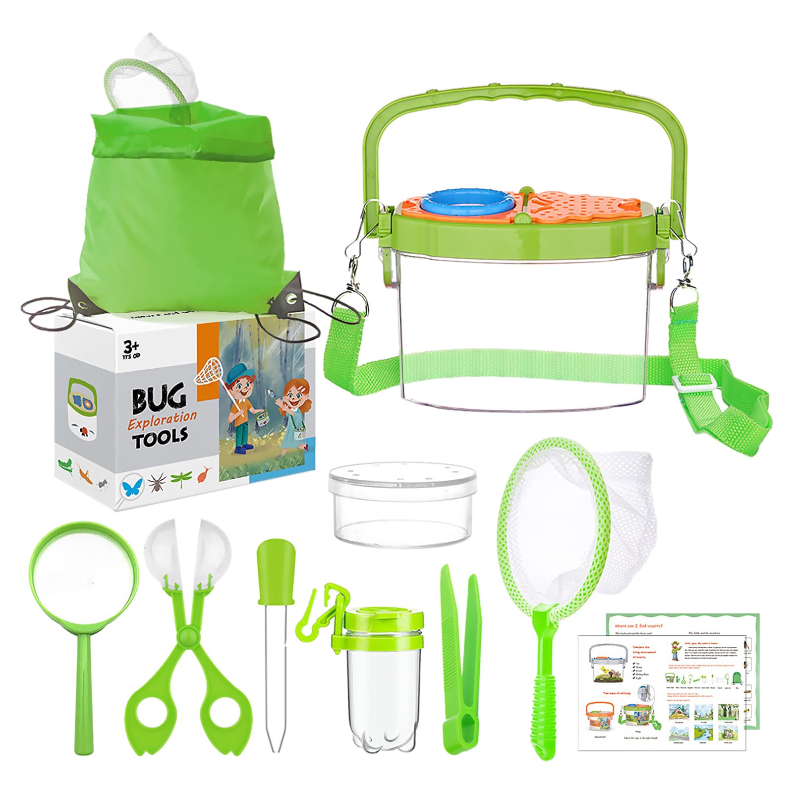GmeDhc Child Exploration Kit: Insect Box, Magnifying Glass, Catch Net, Backpack, Outdoor Toy for Boys and Girls Aged 3 to 12