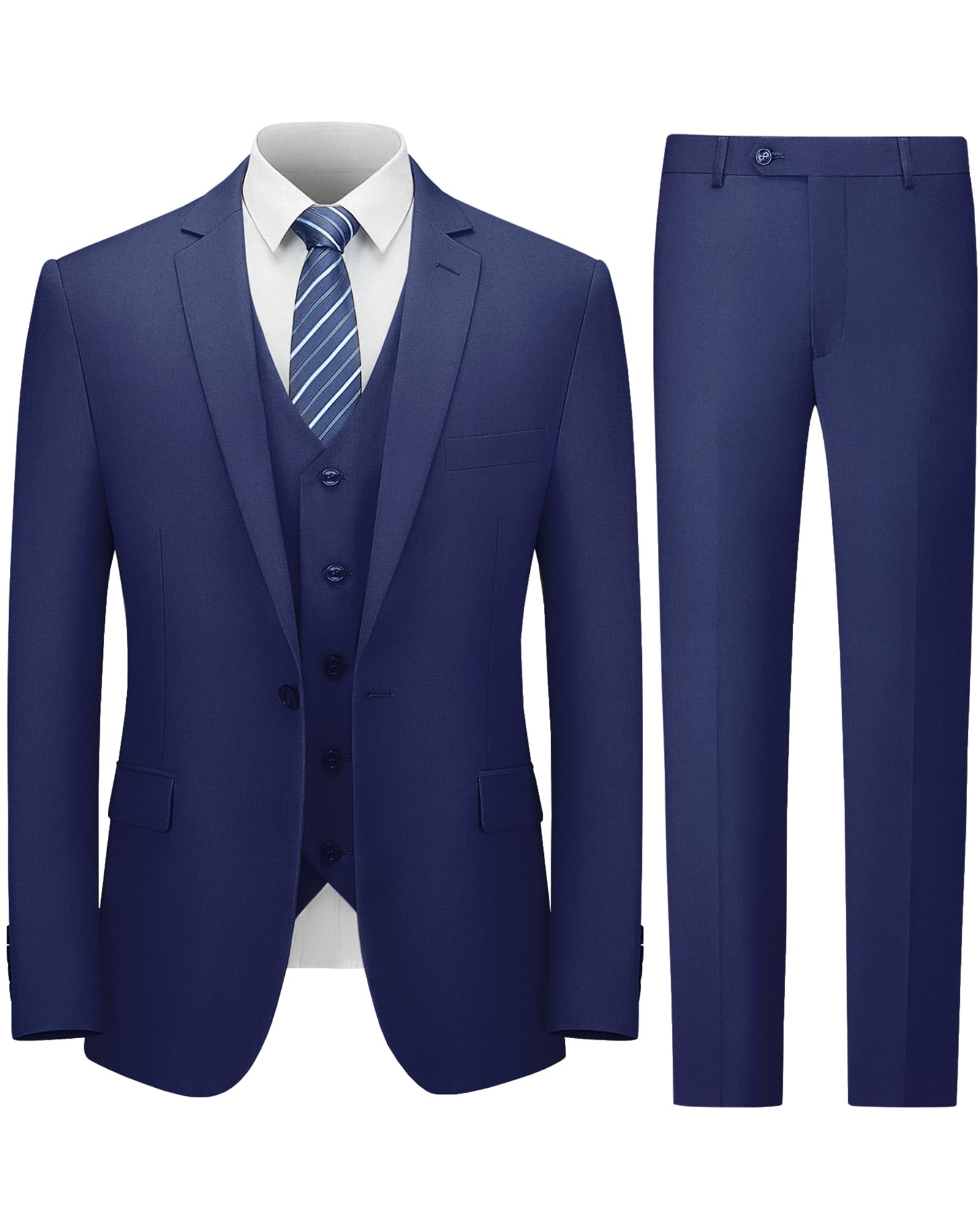 Cooper & Nelson Traje ajustado para hombre, traje de 3 piezas para hombre, chaqueta de color liso de un botón, chaleco y pantalones con corbata, conjunto de esmoquin