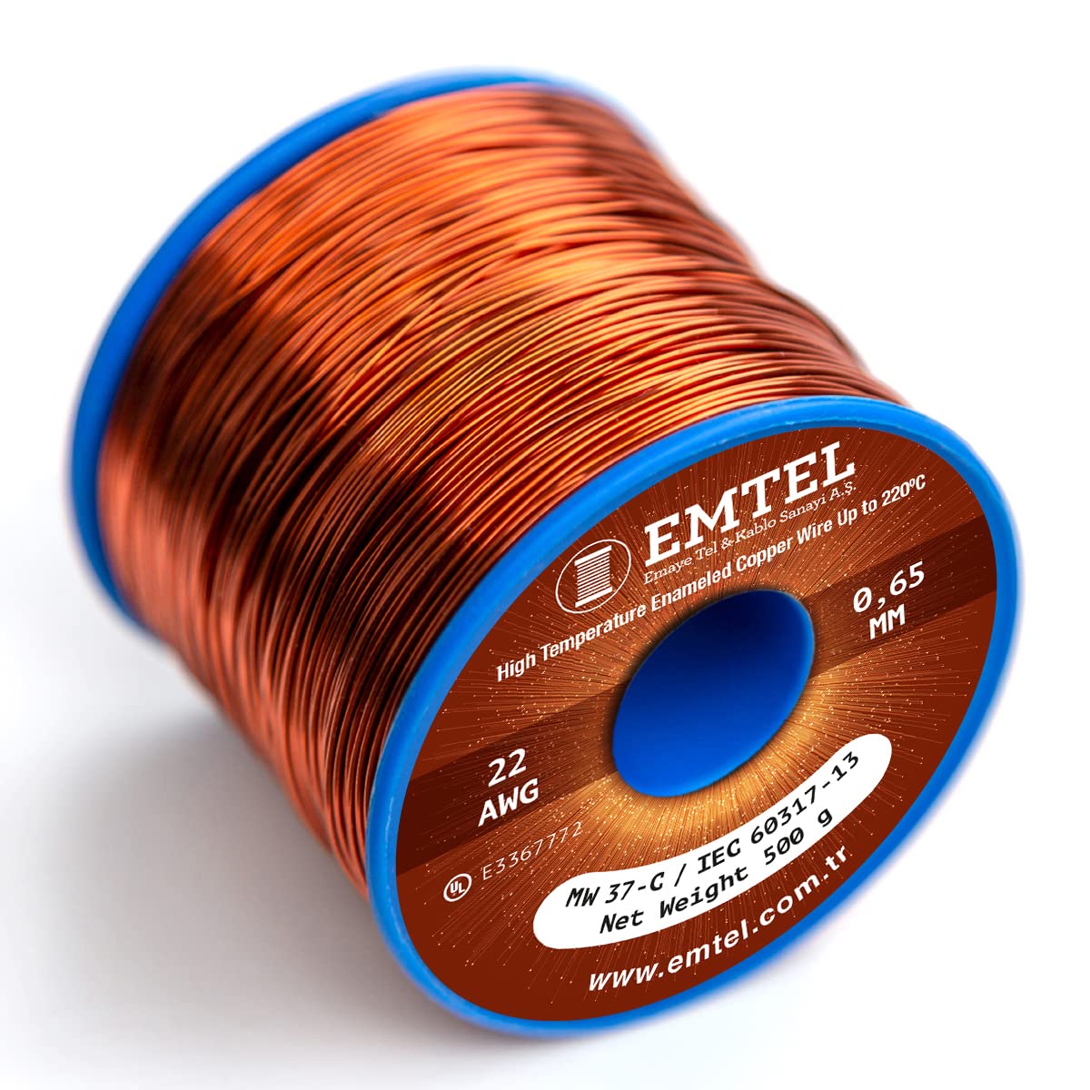 Emtel 0.65 mm - 500 gr - 166 mètres Fil de cuivre émaillé - Fil d'enroulement pour moteur, transformateur, haut-parleur, bobine magnétique - Fil magnétique jusqu'à 220°C - Isolation double couche
