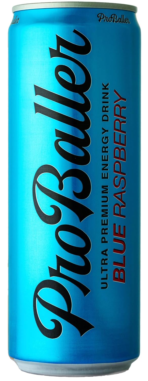 ProBaller Clean Energy Drink – Athlete-Grade Energy for Focus & Performance, Zero Sugar, NSF Certified for Sport, Natural Caffeine, Electrolytes & B Vitamins – Blue Raspberry, 12 Fl Oz (15 Pack)