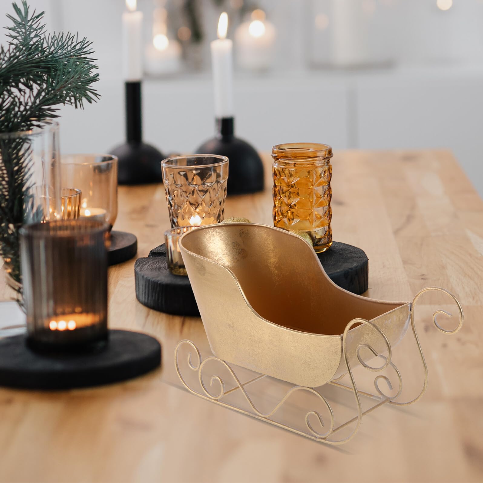 Angoily Adorno de Trineo Navideño de Hierro Pequeño para Decoración Navideña de Escritorio Accesorio Festivo para Fiestas y Ambiente Navideño Decoración de Trineo Elegante y Delicada