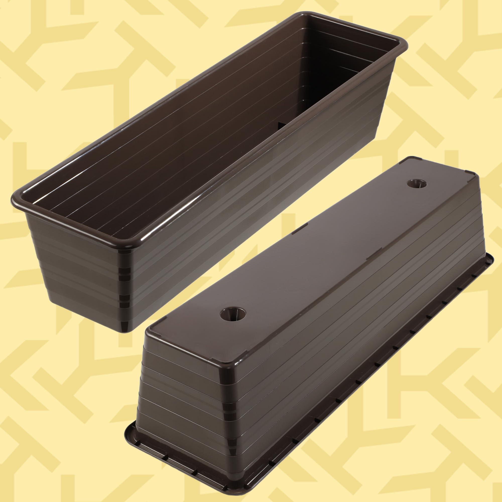 KADAX Set 6x60 cm Fioriera Marrone, Vaso da Balcone in Plastica, Fioriera Resistente alle Intemperie, Vaso per Fiori, Fioriera da Ringhiera per Fiori