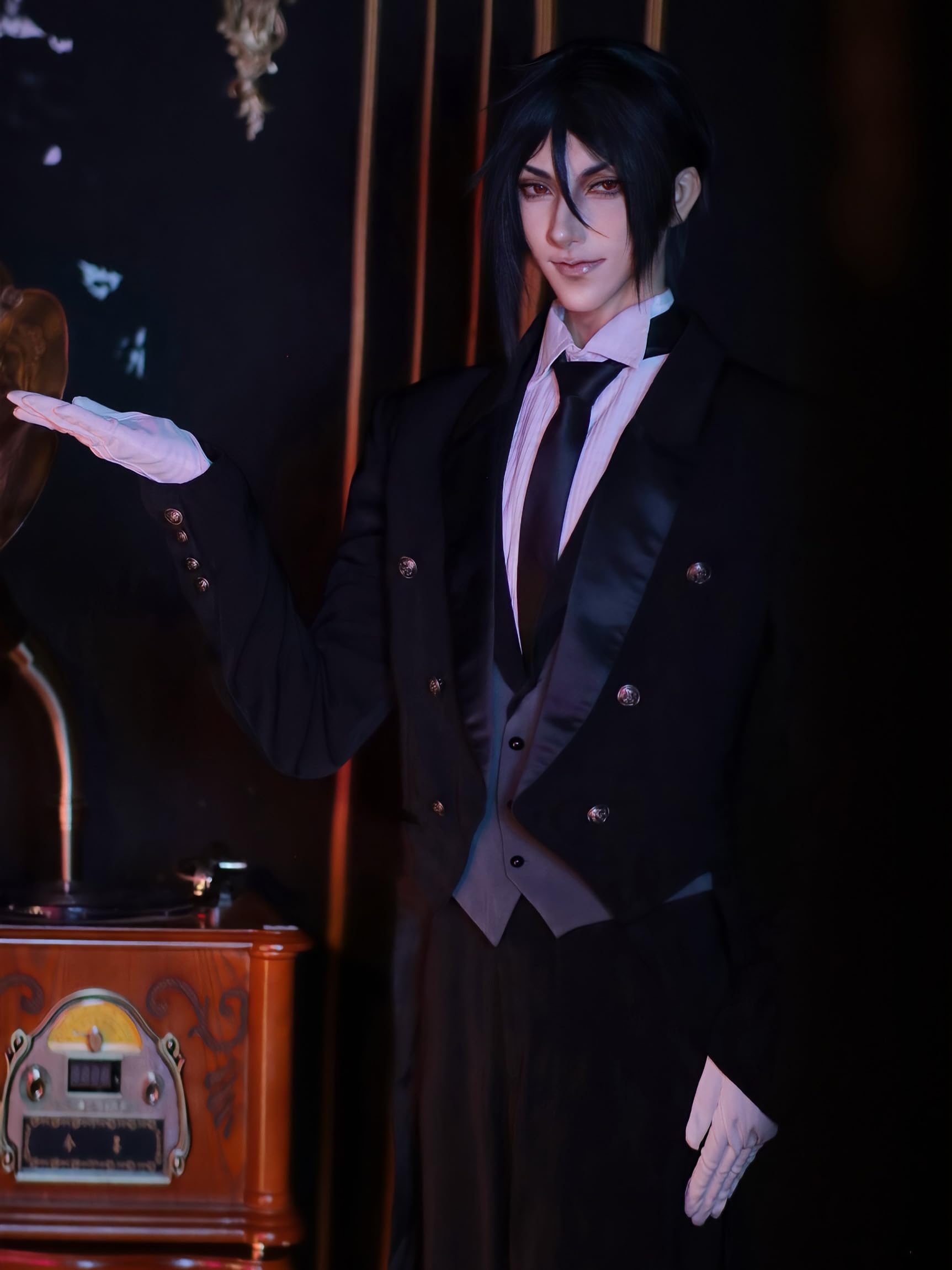 miccostumes Men's Costume Butler Cosplay Outfit Tuxedo Shirt Pants and Vest with Brooch