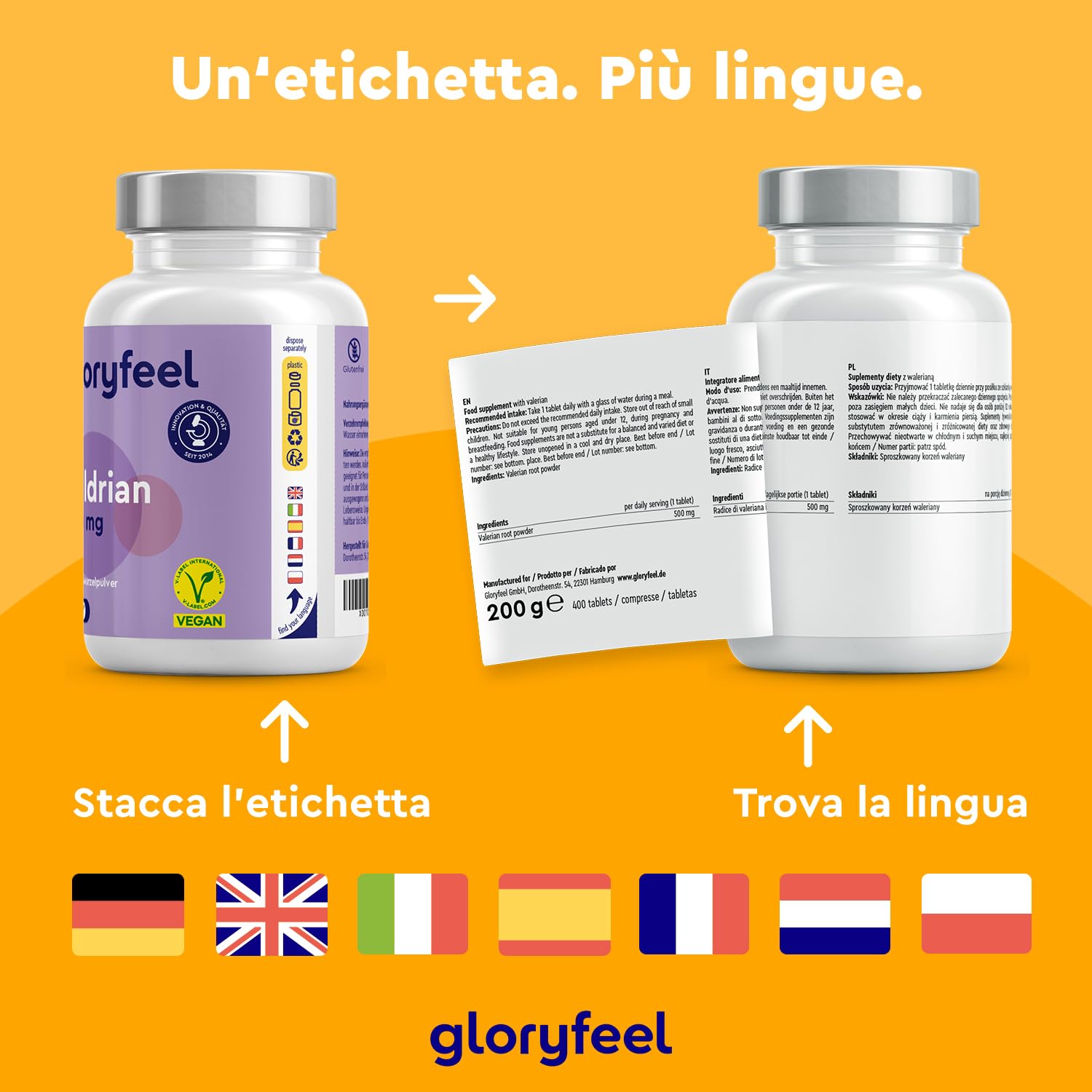 Valeriana Forte Integratore, 500 mg di Radice di Valeriana Pura per Dose, 400 Compresse, per Dormire, Favorisce il Rilassamento, Senza Additivi, 100% Vegan