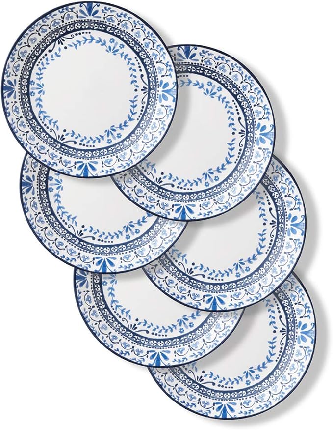 CORELLE Signature Dinner Plates, 6 Piece Set, Portofino, Blue And White