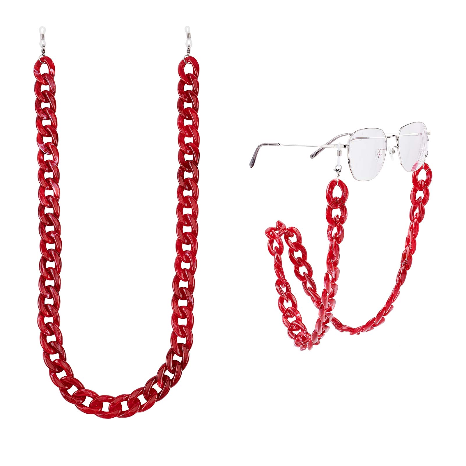 GORGECRAFT GORGECRAFT Cadena de Acrílico para Gafas, Collar de Anteojos con 304 Cierre de Garra de Langosta de Acero Inoxidable Cordón de Gafas para Mujer, Rojo