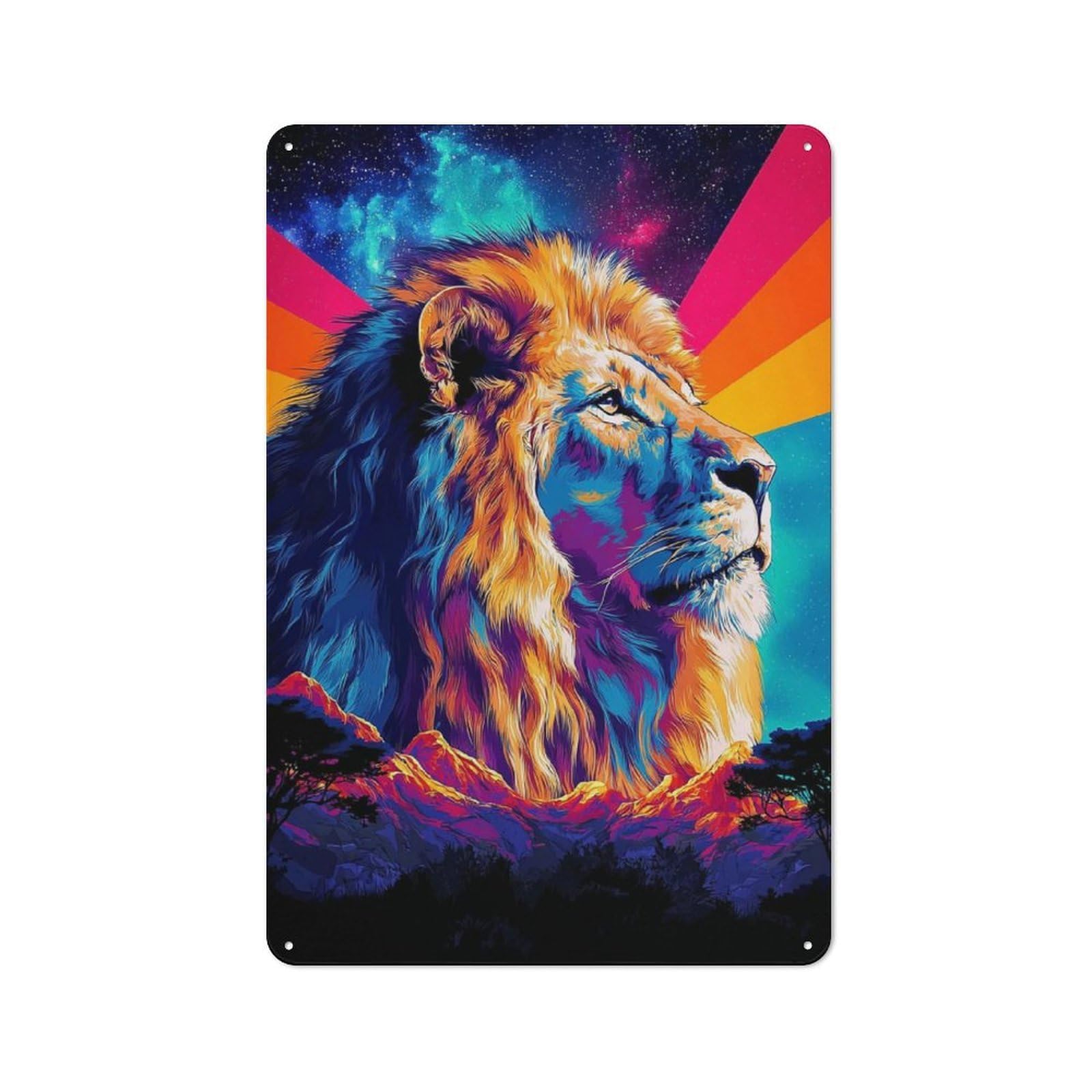 Modern Vintage Galactic Lion Majesty Metal Desk Wall Sign 30x20cm, Office Wall Decor for Office, Study, Studio Or Hallway