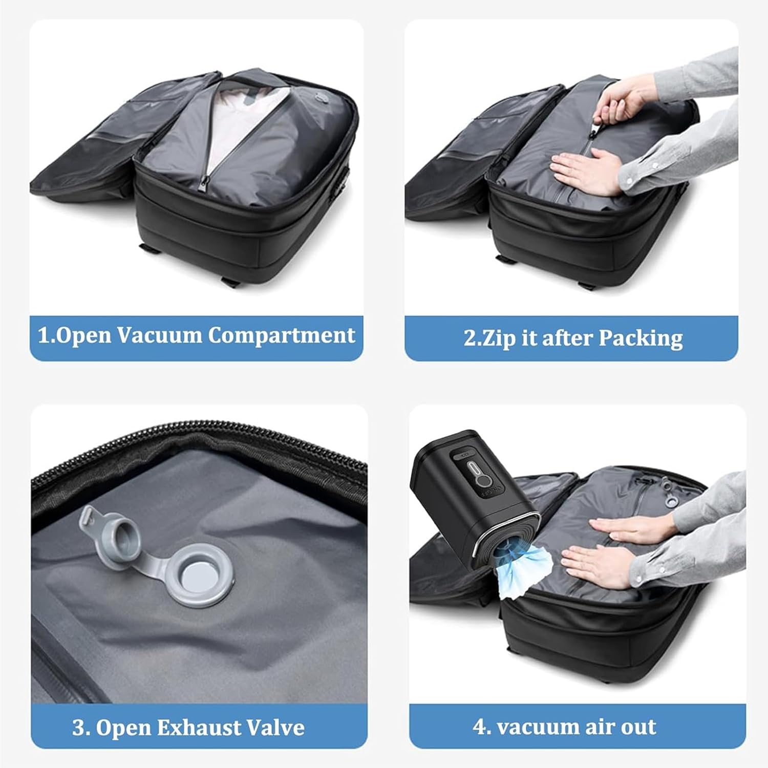 Vacpack Backpack, vacuum backpack, 60L Vacuum Compress Pack Expandable Backpack, Waterproof And Anti-Theft Travel(Gray,Without vacuum pump)
