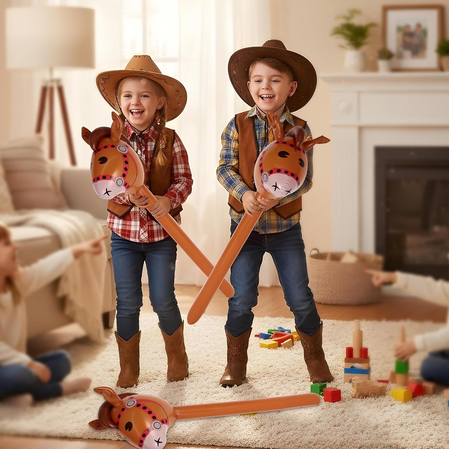 6 Pcs Inflatable Horse Head Balloons, 37 Inch Brown Inflatable Horse Stick Balloons, Pony Stick Blow up Balloon for Western Cowboy, Baby Shower, Birthday Party Decorations (Brown-6 Pcs) - Image 5