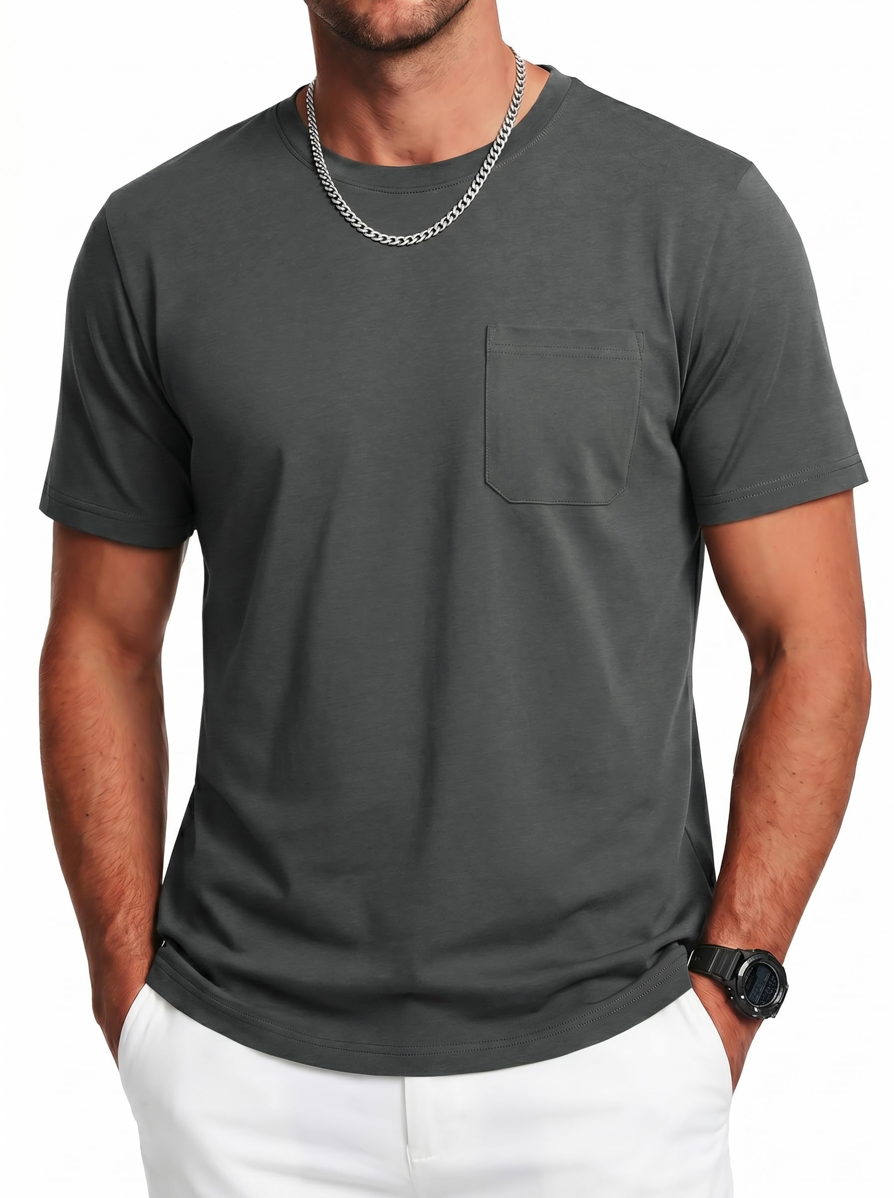 Cavva Tshirt Herren Atmungsaktive UV Schutz Kurzarm Outdoor Sommershirt | Weiche Baumwoll,Basic Rundhals,Regular Fit,Brusttasche,Kühl,Atmungsaktiv,UV‑Schutz UPF50+,Alltag,Gym,Sport,Sommer Outfit