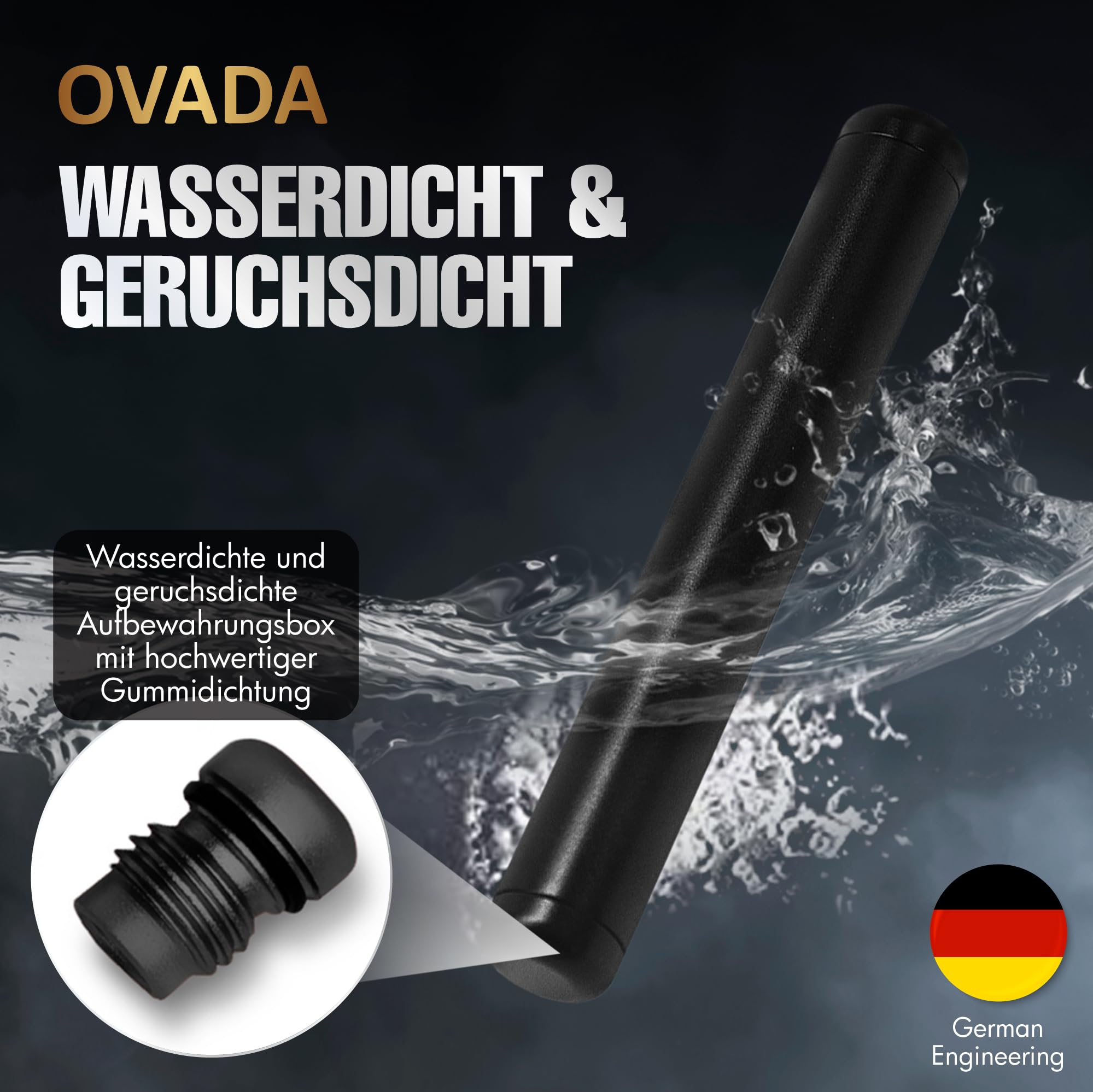 OVADA Joint etui ochronne na cygara, 11 cm, bezzapachowe, wodoszczelne, metalowe, wysokiej jakości, z dużą tubą, czyste wzornictwo, czarne, 11 cm, Klasyczny