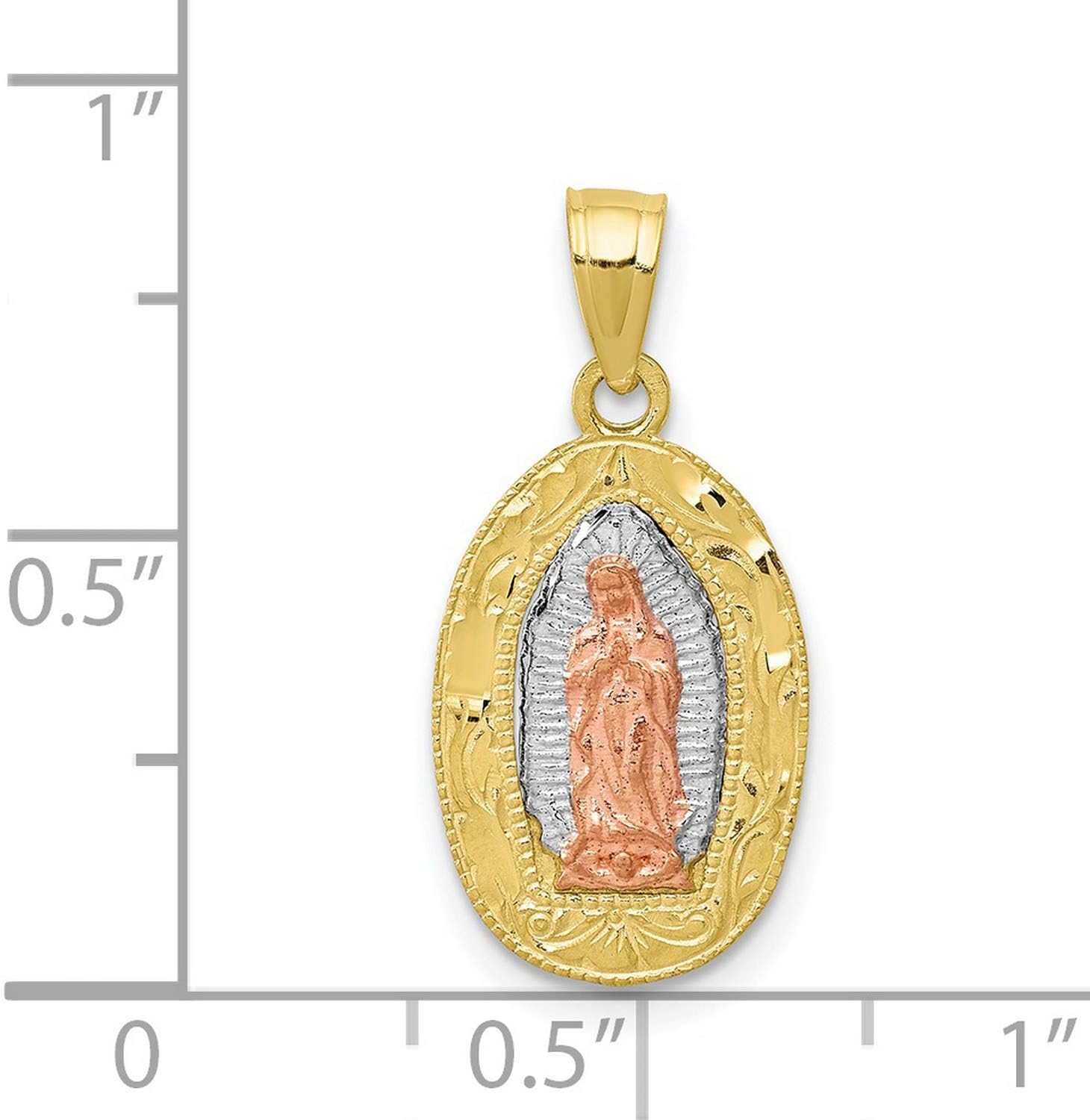 10k Two-Tone Gold Oval Pendant with Embossed Our Lady of Guadalupe Image, Rose and White Gold Catholic Medallion, Religious Medal for Women, Spiritual Necklace, Virgin Mary Faith Jewelry - Image 3