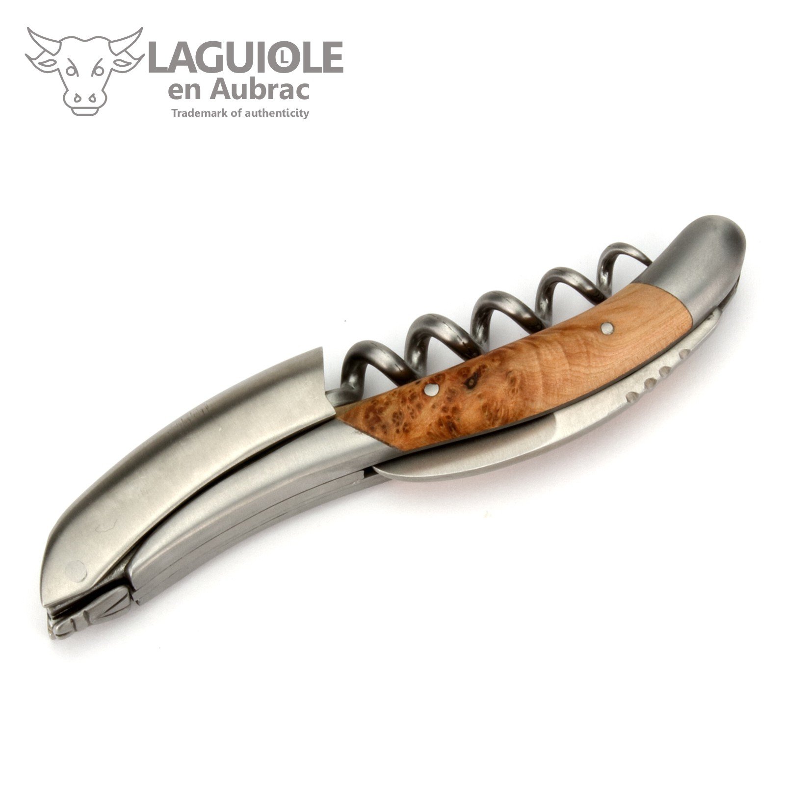 Laguiole en Aubrac Sommelierbesteck - Wacholder - Edelstahl matt - Kellnermesser Weinöffner Sommelier Korkenzieher