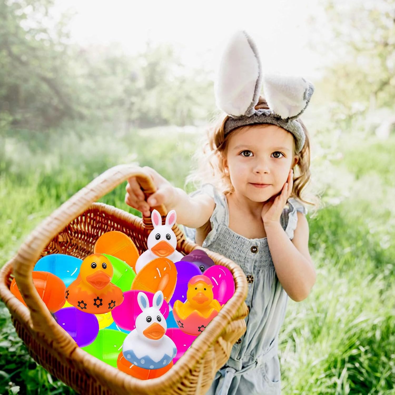 12 PCS Prefilled Easter Eggs Filled with Rubber Ducks, Variety Duckies for Easter Egg Hunt, Easter Basket Stuffer, Party Favor Decor Supply, Classroom Prize, Bath Toy