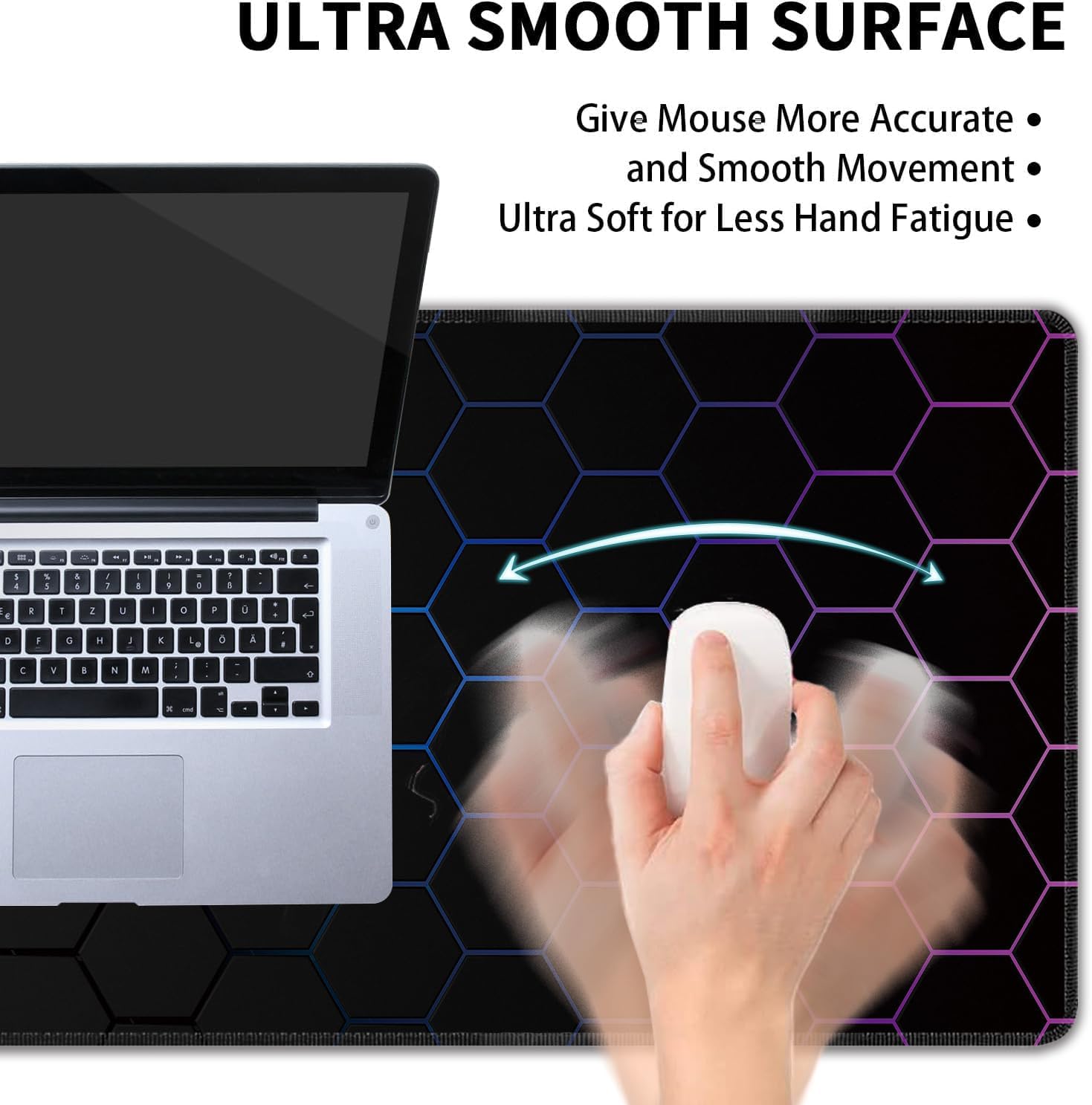 Hexagon Honeycomb Large Mouse Pad,Gaming Keyboard Desk Pad,Extended Mouse Mat Non-Slip Rubber Base with Stitched Edges for Office Game Home XL 31.5"x11.8" - Image 5