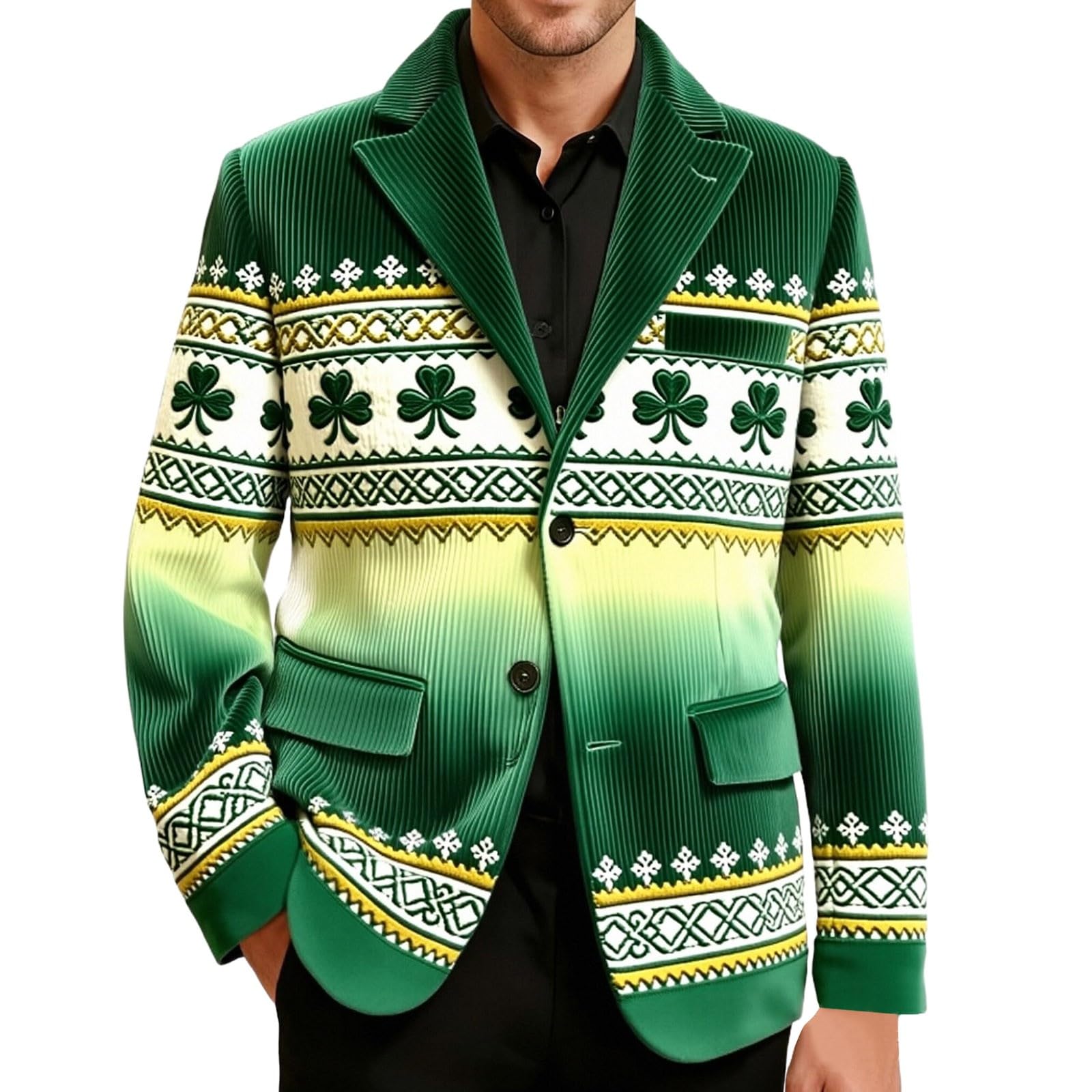 Elegante chaqueta de pana a cuadros verdes para hombre para el día de San Valentín con solapa estampada y estilo casual pero pulido para discoteca