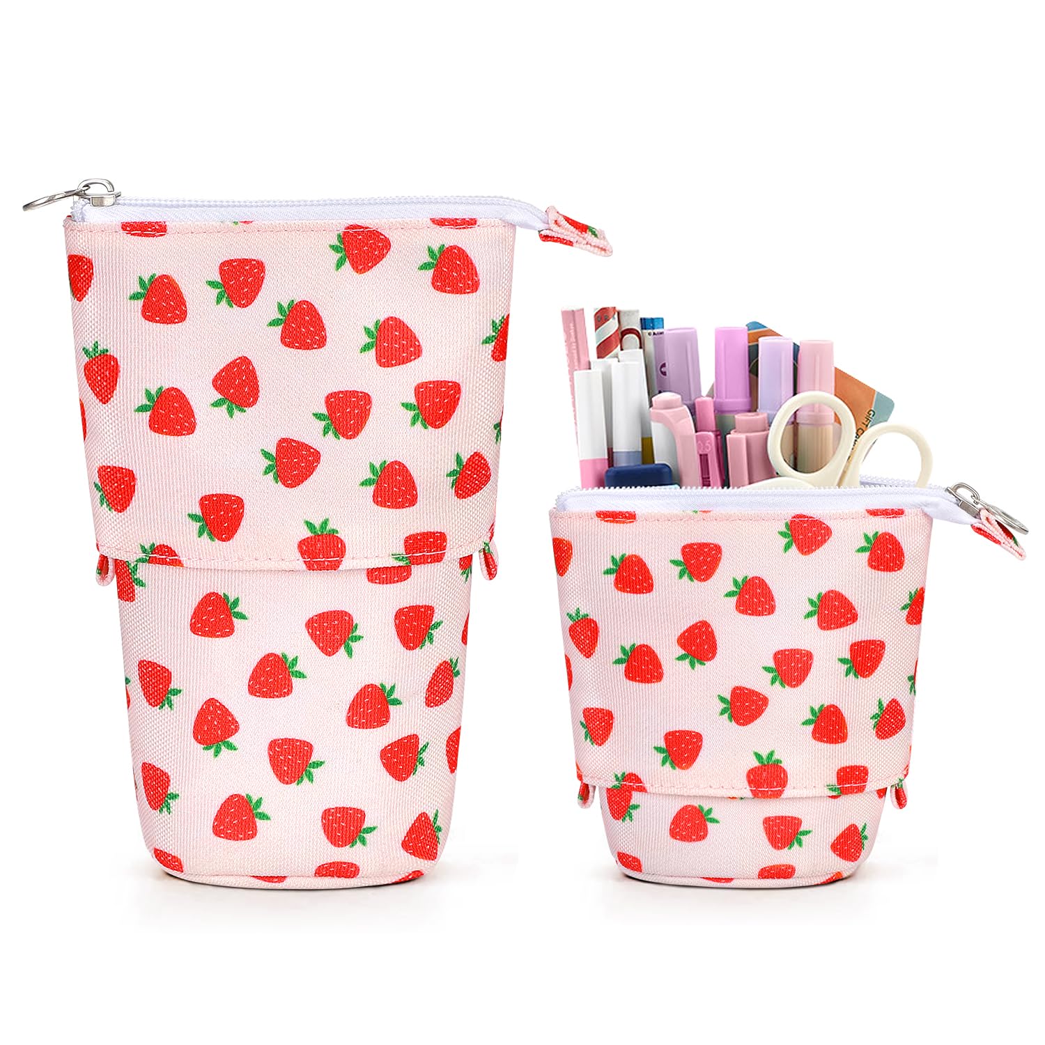 Cute Standing Pencil Case Pen Holder for Kids, Pop Up Stand UP Bubble Tea Pen Organizer Kawaii Stationary for Christmas Holiday New Year Office (Strawberry)
