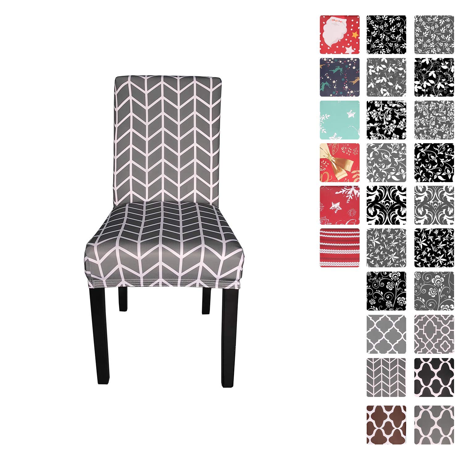 Trimming Shop Grey Short Spandex Chair Cover Classic Geometric Arrows for Chiavari, Dining, Wedding, Banquet Chairs, Stretchable & Elasticated Removable Protective Slipcover, 6pcs