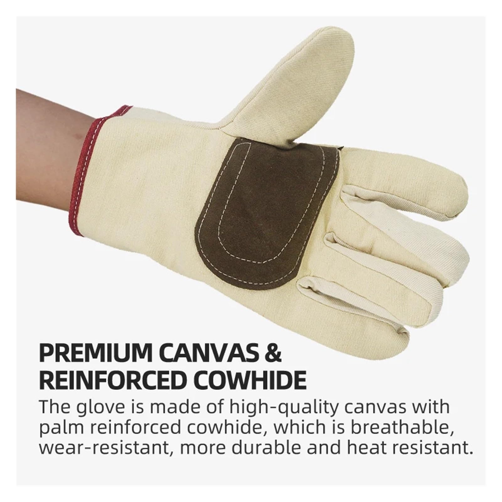 10 Pairs Canvas Welding Safety Work Gloves w/Palm Cowhide Reinforcement Thickened Liner Wear-Resistant & Anti-Slip