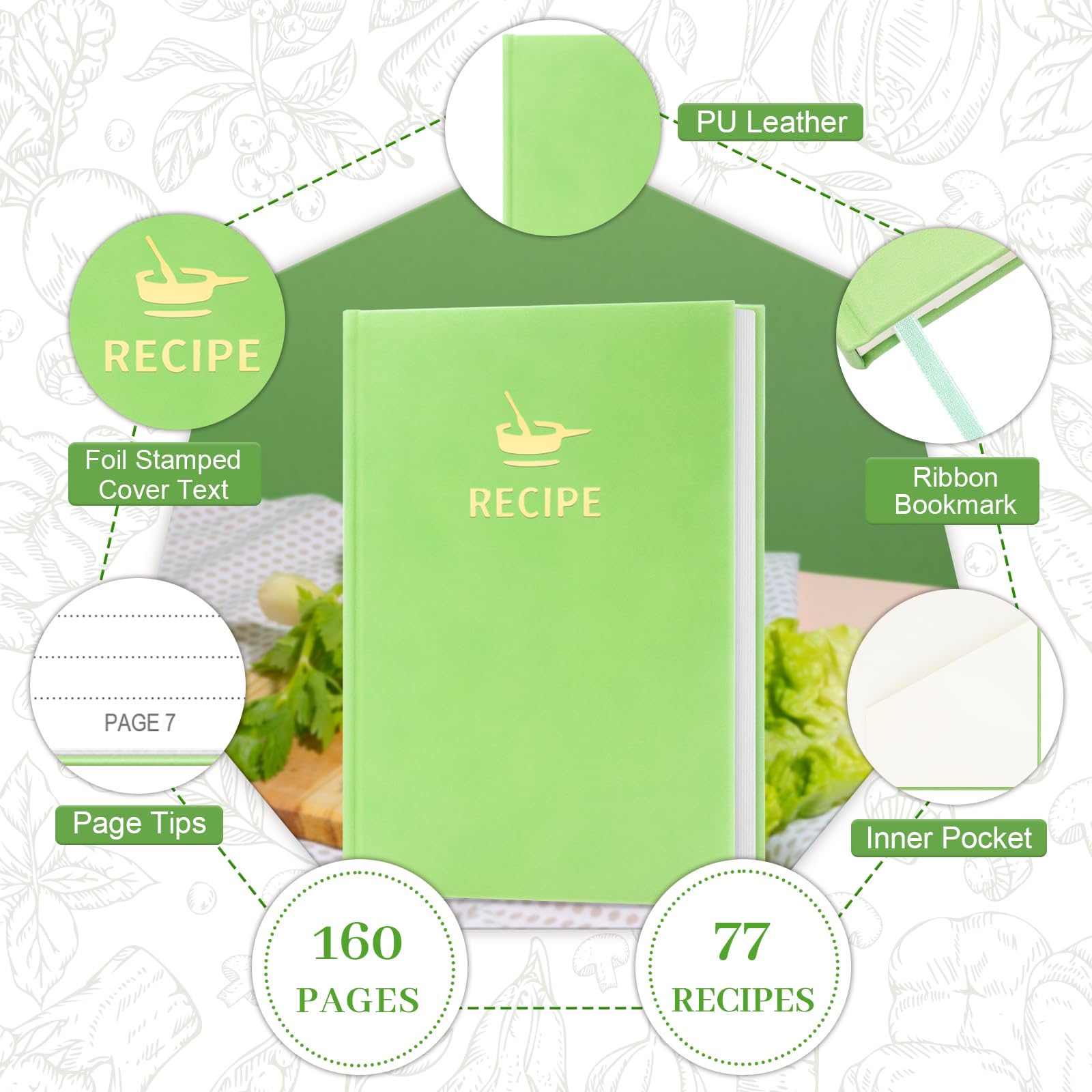 LQXZWJY Livre de Recettes Esthétique Vierge avec Couverture Imperméable - le Carnet de Recettes Parfait pour Écrire Vos Propres Recettes - Beau Livre de Recettes Vierge pour Organiser Vos Recettes
