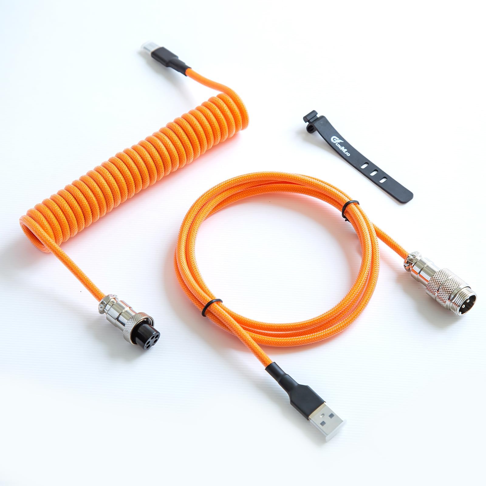 Pro Custom Premium Coiled USB C Cable for Gaming Keyboard, Double-Sleeved Mechanical Keyboard Cable with Detachable Metal Aviator, 1.5M USB-C to USB-A, Brilliant Orange Color