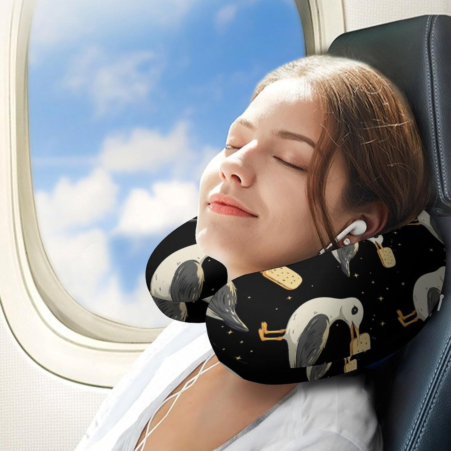 Seagulls with A Cracker Memory Foam Pillows U Shaped Travel Neck Pillow