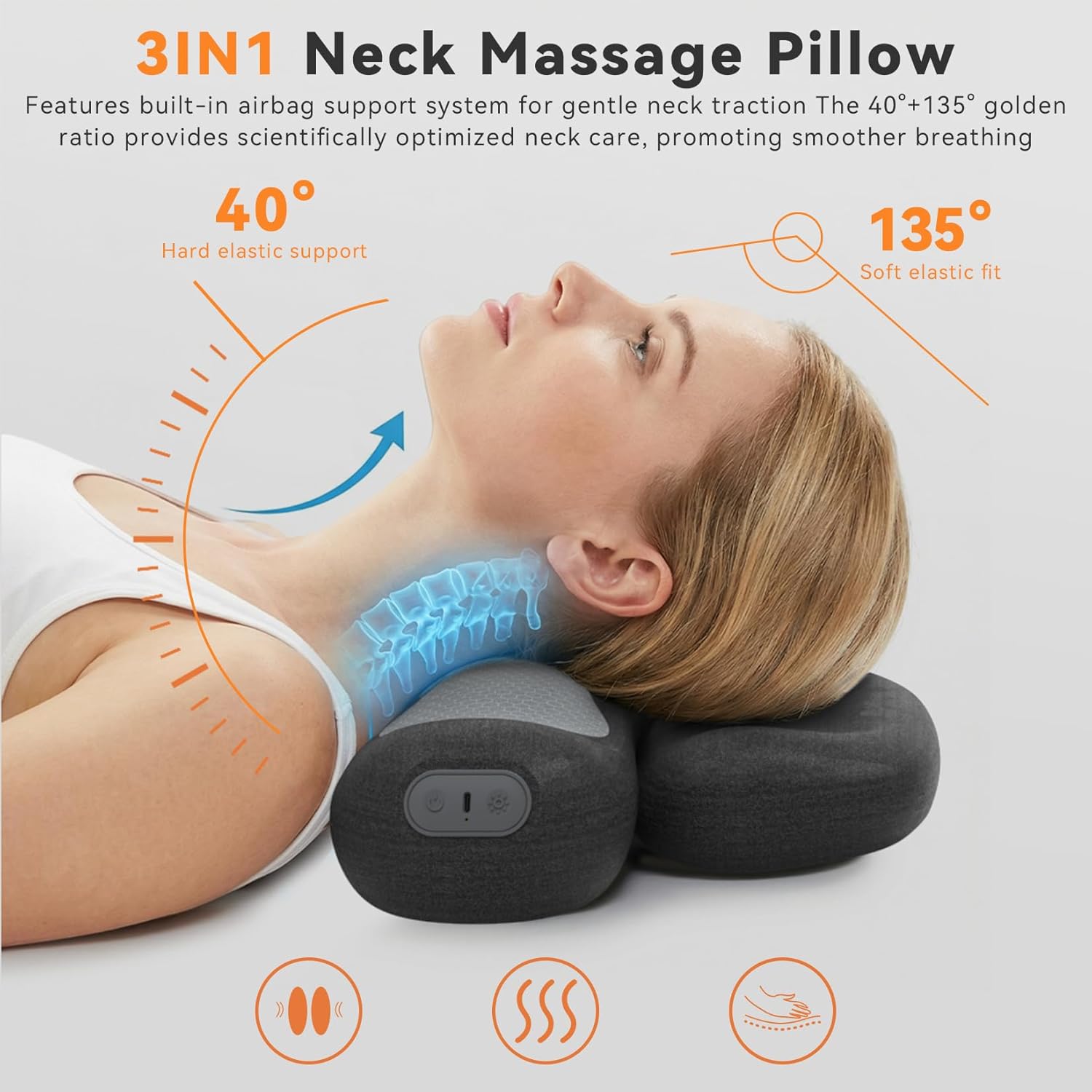 Yunari 3 in 1 Neck Massager Pillow with Heat, 2026 Latest Patented Cervical Neck Hot Compress Pillow for Shoulder Pain, Deep Tissue Pain Relief and Hump Corrector for Men and Women and Teenager, 1PC