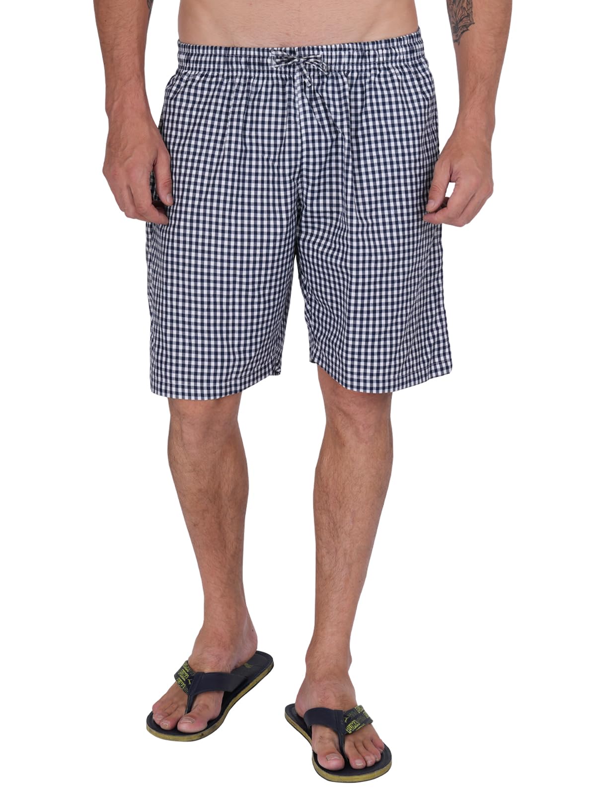 Mens Cotton Checkered Plus Size Shorts with Elastic