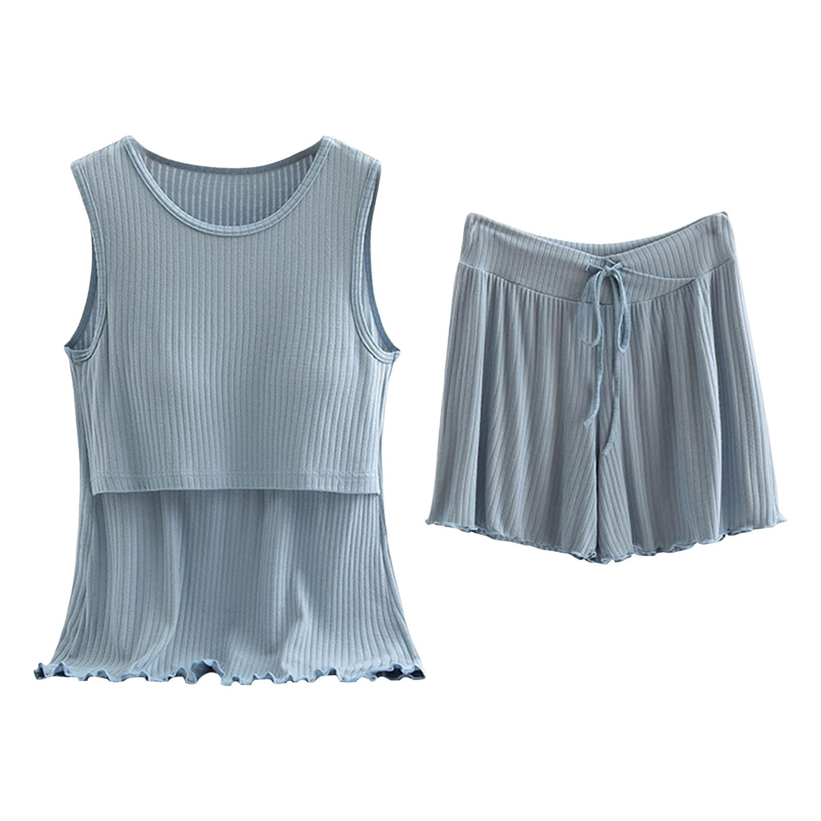 Generisch Still Pyjama Set, Still Schlafanzug Damen Kurz Zweiteiliger Schlafanzug mit Verstellbarem Elastischem Bund Ärmellos Stilltop und Kurze Hose für Schwangere Stillen Nachtwäsche Hausanzug
