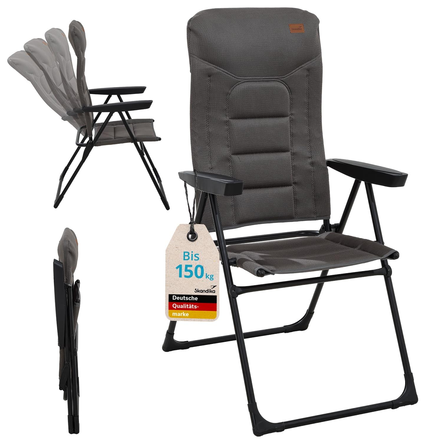 skandika Silla con Respaldo Alto Kvist | Silla de Camping Plegable, Individual/Juego de 2, Silla de Aluminio y Acero, Respaldo Ajustable en 4 Posiciones, Capacidad de Carga de 150 kg (Individual)