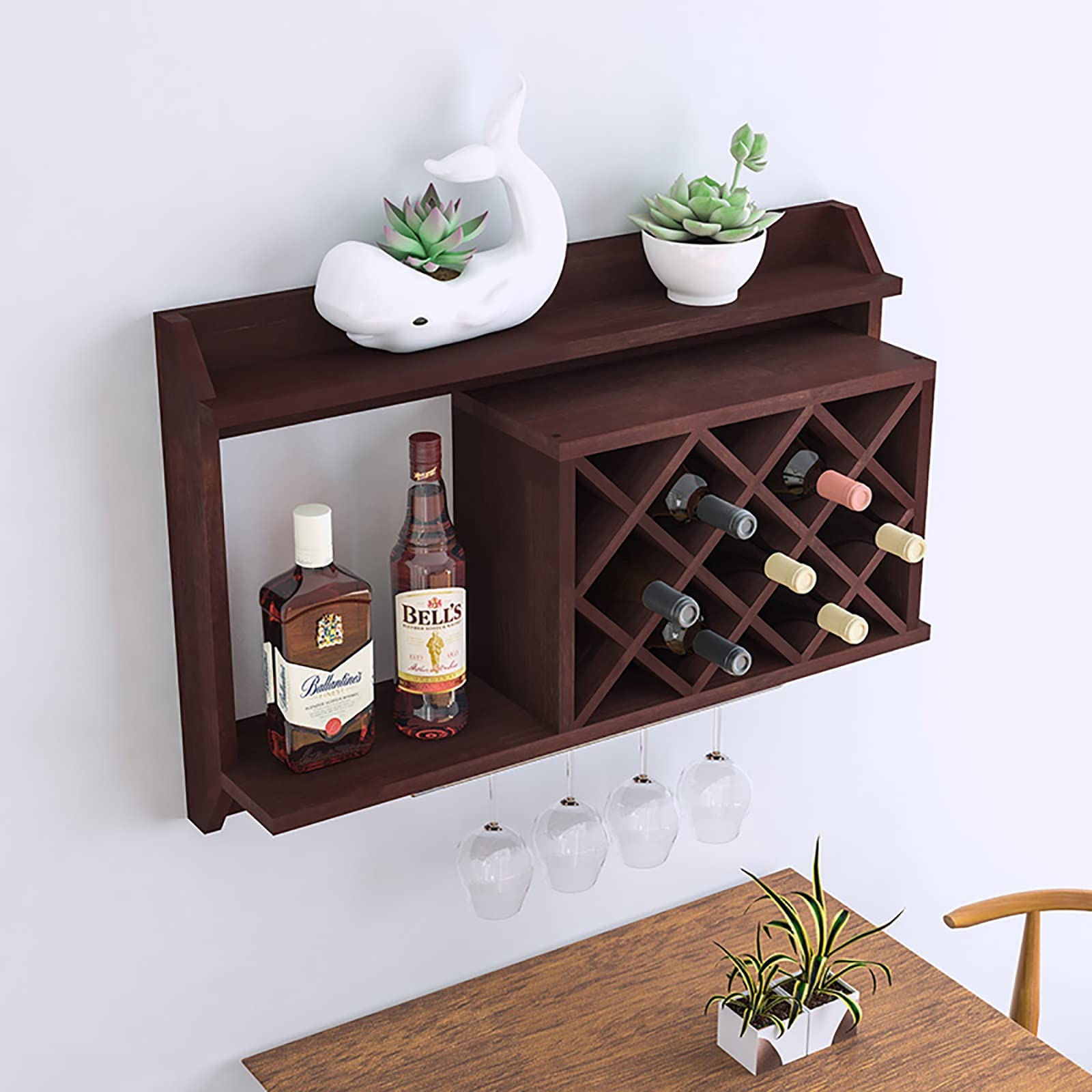 Stojak na wino montowany na ścianie, Drewniany wiszący stojak na wino, 3-warstwowy stojak na wino, Winiarka montowana na ścianie z uchwytem na trzcinę, Wolnostojący stojak ekspozycyjny, Do jadalni,