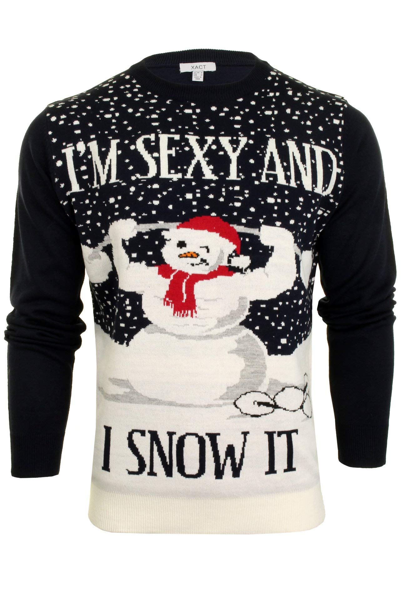 Xact Men's Navy Christmas/Xmas Jumper - Sexy Snowman (Navy) Xxl