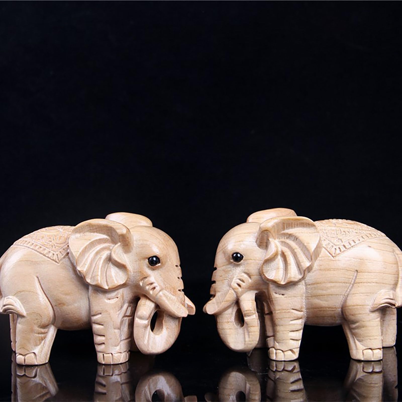象の木彫り彫刻 2体セット 【公式通販】
