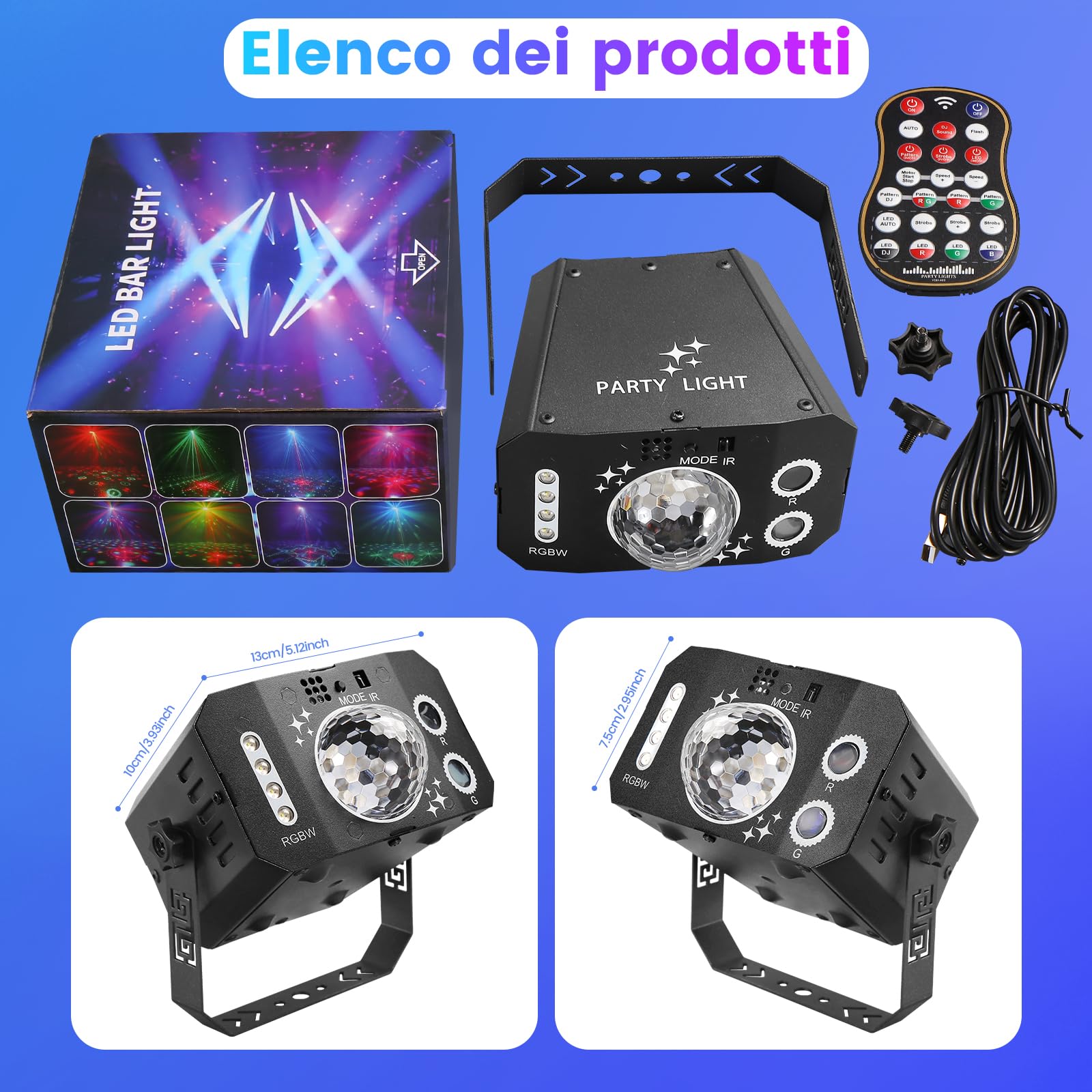 JONRRYIN Luci Discoteca, 3 IN 1 Strobo Discoteca, Luci da Discoteca con Controllo Musicale, Laser Discoteca con Mando a Distancia y 128 Patrones per Feste, Compleanno, Pub