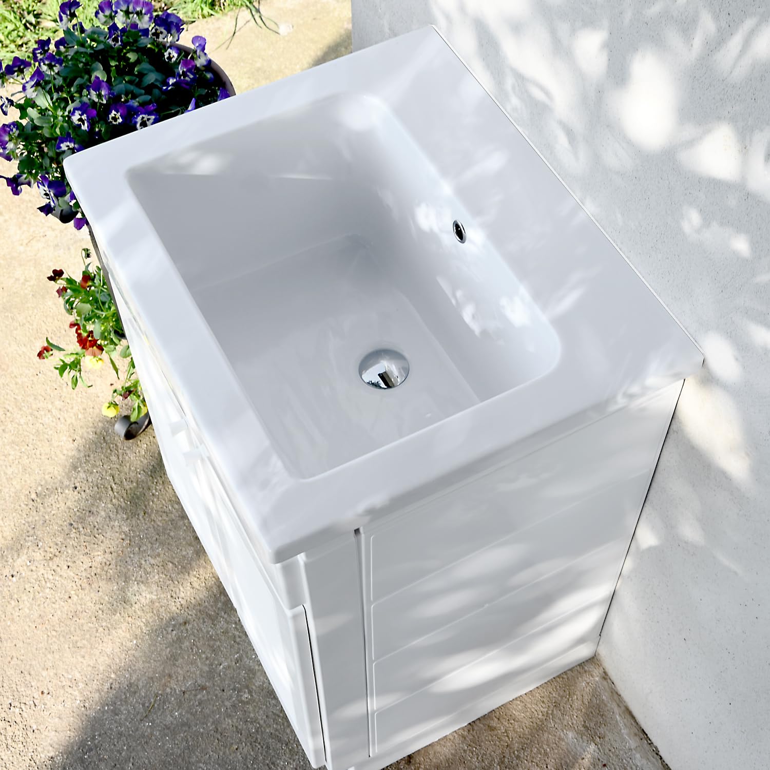 Lavatoio da Esterno con Mobiletto 60x50 YORK PLUS – Vasca in Ceramica Profonda 25 cm + Mobile in Resina – Made in Italy – Ideale per Giardino, Garage, Mare – Jo-Bagno.it