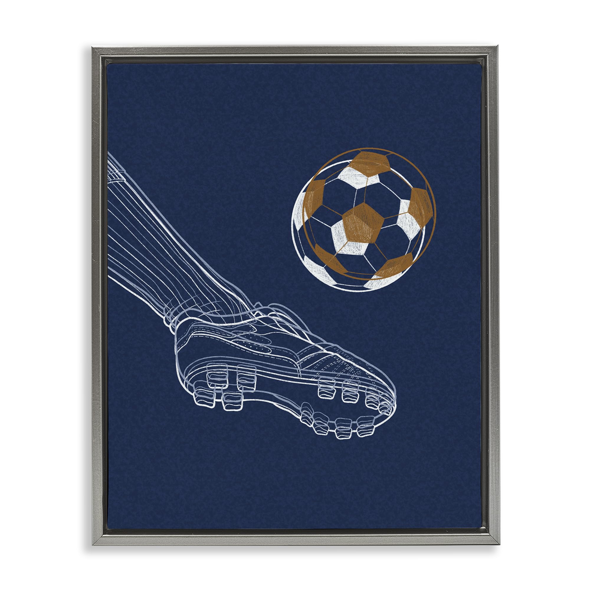 Stupell Industries Luster Gray (Matte) 'Soccer Lines Contour'| Floating Frame Canvas Art