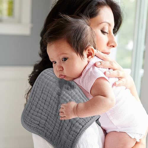 Miniatura 5 de Looxii Paños de muselina para eructos 100% algodón, paquete de 12, grandes, 20 x 10 pulgadas, extra suaves y absorbentes, para niños y niñas (gris)