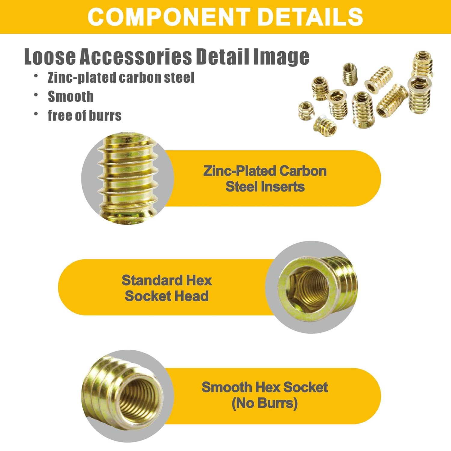 170 PCS Threaded Inserts for Wood Assortment Kit - 10 Sizes (1/4"-20, 5/16"-18, 3/8"-16) with M6/M8/M10 Hex Wrenches - Steel Inserts for Furniture Screws, Wood Furniture & Cabinet
