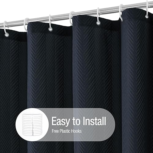 Miniatura 4 de Gibelle Cortina de ducha azul marino, cortina de ducha de tela de espiga texturizada en relieve 3D, moderna decoración de baño de granja, juego de
