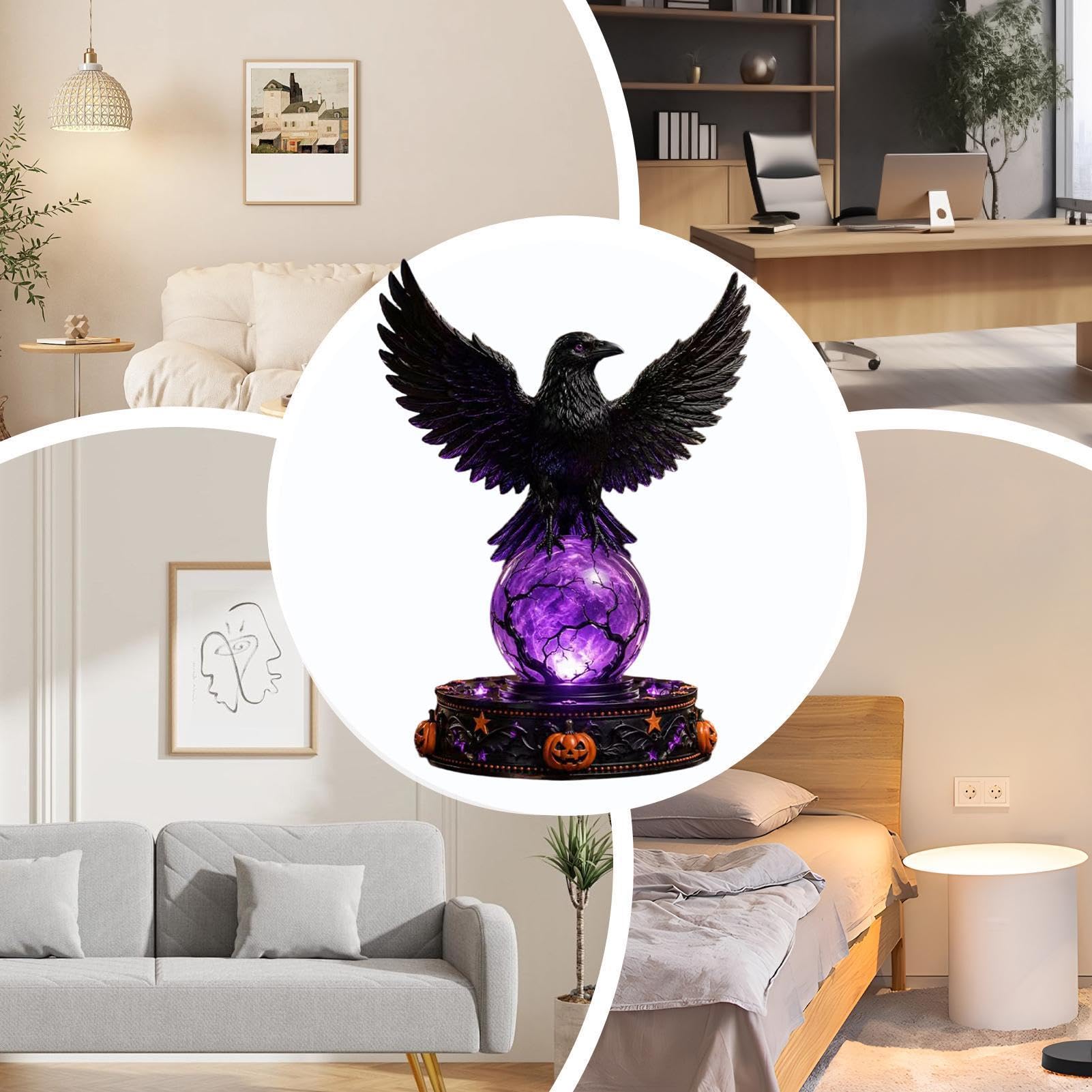 di Halloween Decor gotico corvo fantasma estetico piccole figurine | Lampada da tavolo per Halloween Nightlight per la casa soggiorno casa stregata scrivania tavolo camino autunno festa vacanza
