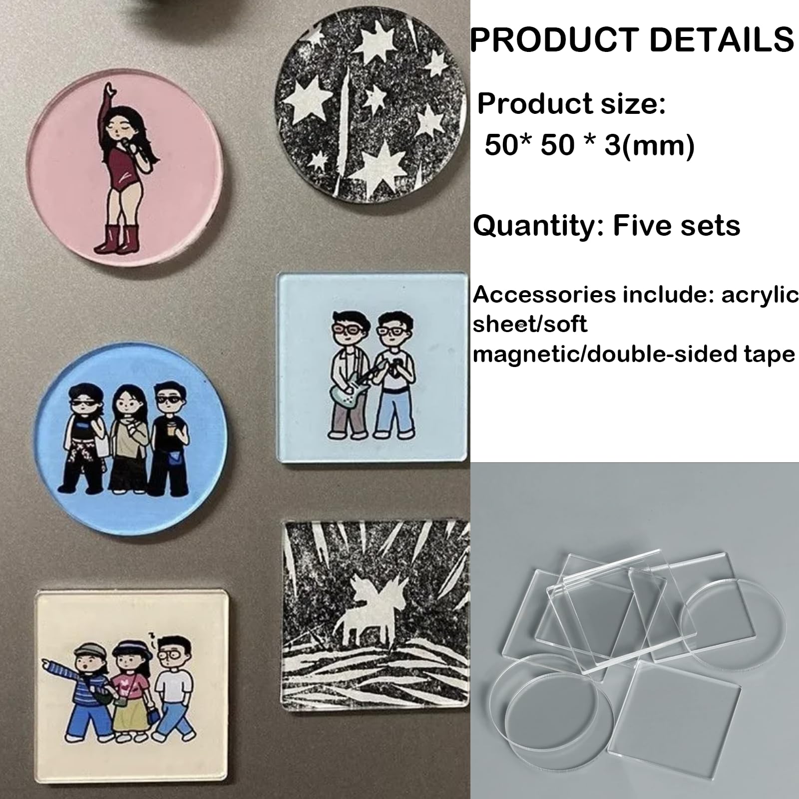 Amazon.co.jp: Iilnlaty アクリル冷蔵庫マグネット 5個 2インチ x 2