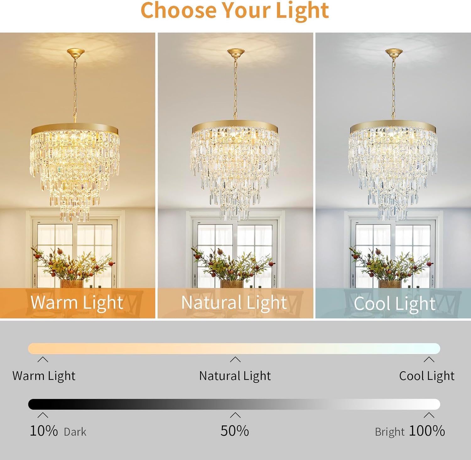 Modern Crystal Chandelier, 22.8” Gold Round Chandeliers for Dining Room Light Fixture, 4 Tiers 9 Lights Luxury Crystal Pendant Chandelier for Entryway Foyer Living Room Bedroom Kitchen Staircase