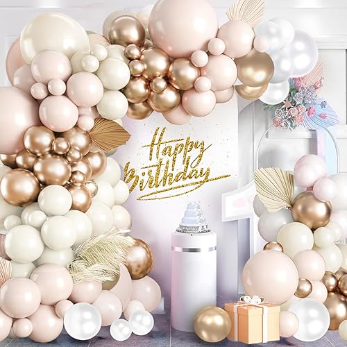 Miniatura 6 de Kit de arco de guirnalda de globos rosa y beige, 144 piezas de guirnalda de globos de color rosa pastel, beige, beige, blanco, champán, dorado, para
