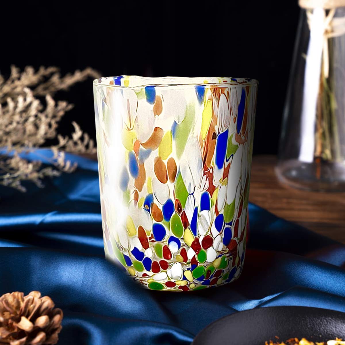 Gocce di Murano Un vaso de lluvia arco iris de cristal de Murano soplado 300 ml hecho a mano colorido paquete 2 copas de agua elegante y precioso (multicolor, 2)
