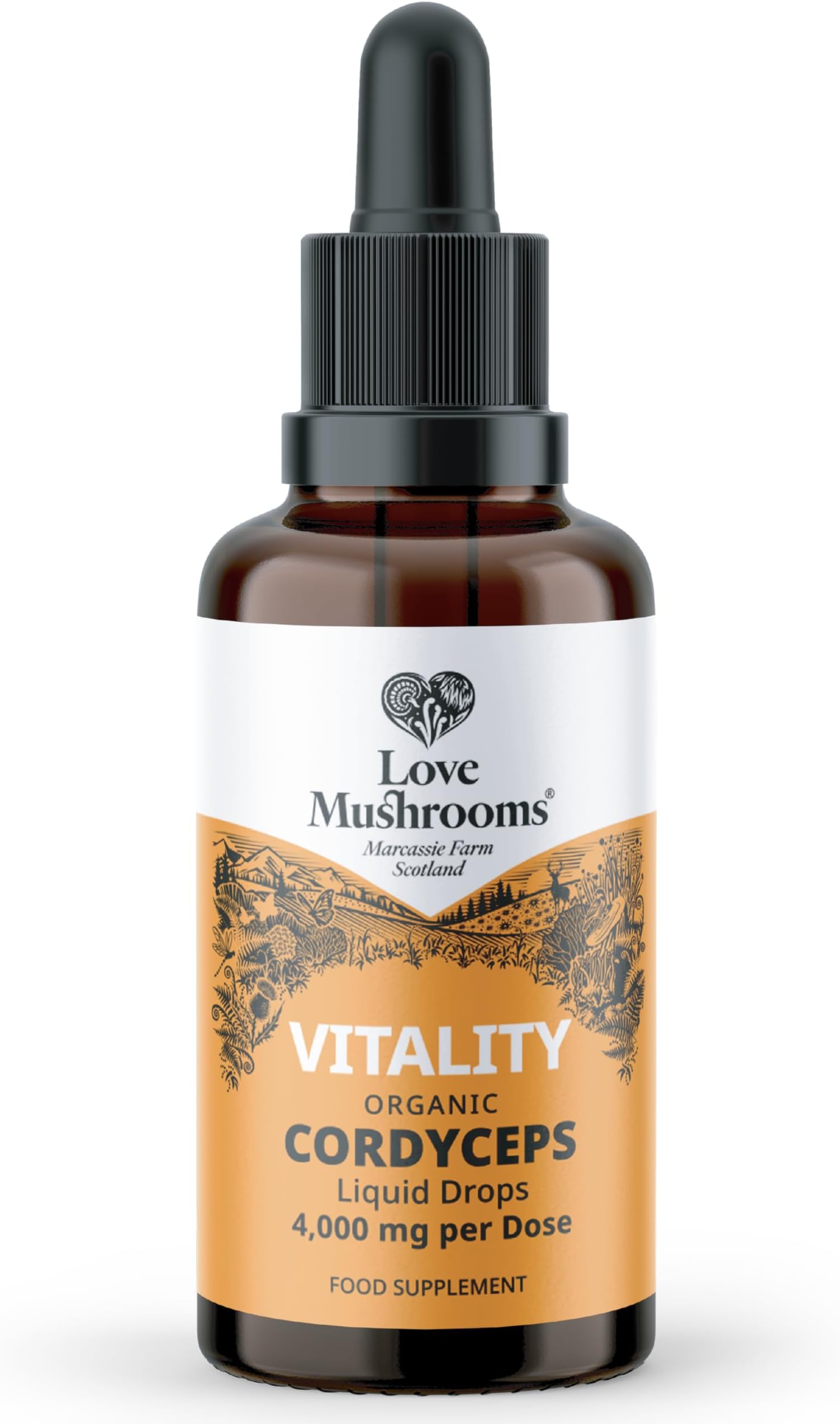 Organic Cordyceps Mushroom Supplement 4,000mg per 1ml | High Strength Liquid Drops 50ml for Natural Energy & Endurance | Vegan, Plant Based Food Supplement, UK Made, Sweet Taste