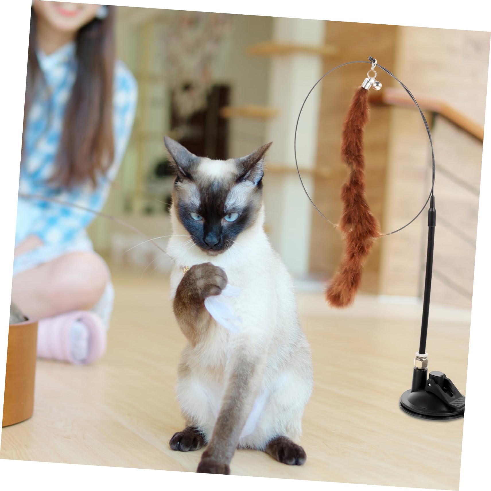 ABOOFAN 18 Pollici Rompicapo Gatto Ventosa Giocattoli Di Peluche Giocattoli Interattivi Con Bacchetta Per Gatti Teaser Della Campana Plastica Divertente Animale Domestico