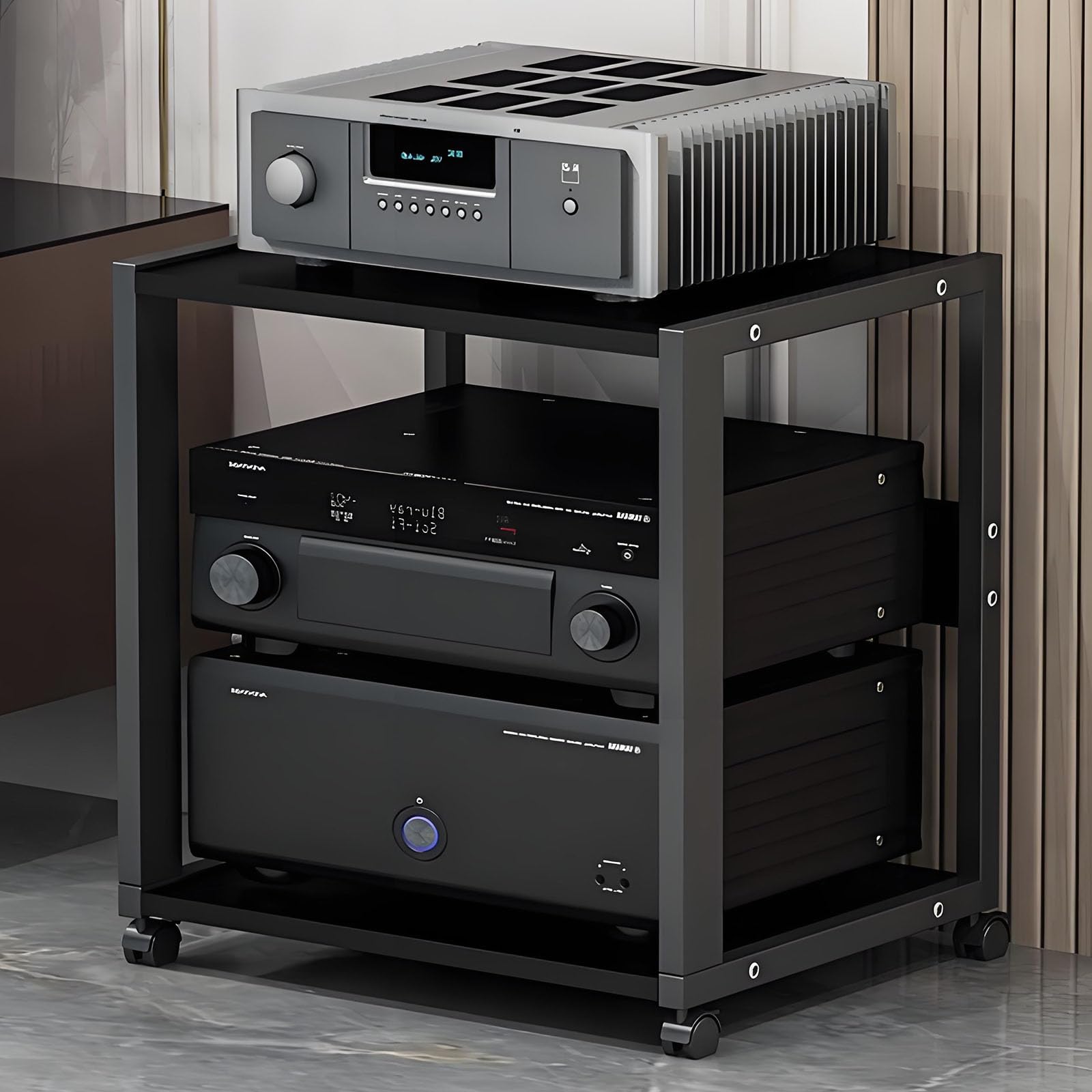 2/3 Rack Audio Mobile Porta Stereo Hi Fi Con Ruote Universali, Mobile Rack Per Impianto Stereofonico, Per Soggiorno, Sala Teatro, Ripiano Rack Amplificatore, Centro Intratte(2-layer)